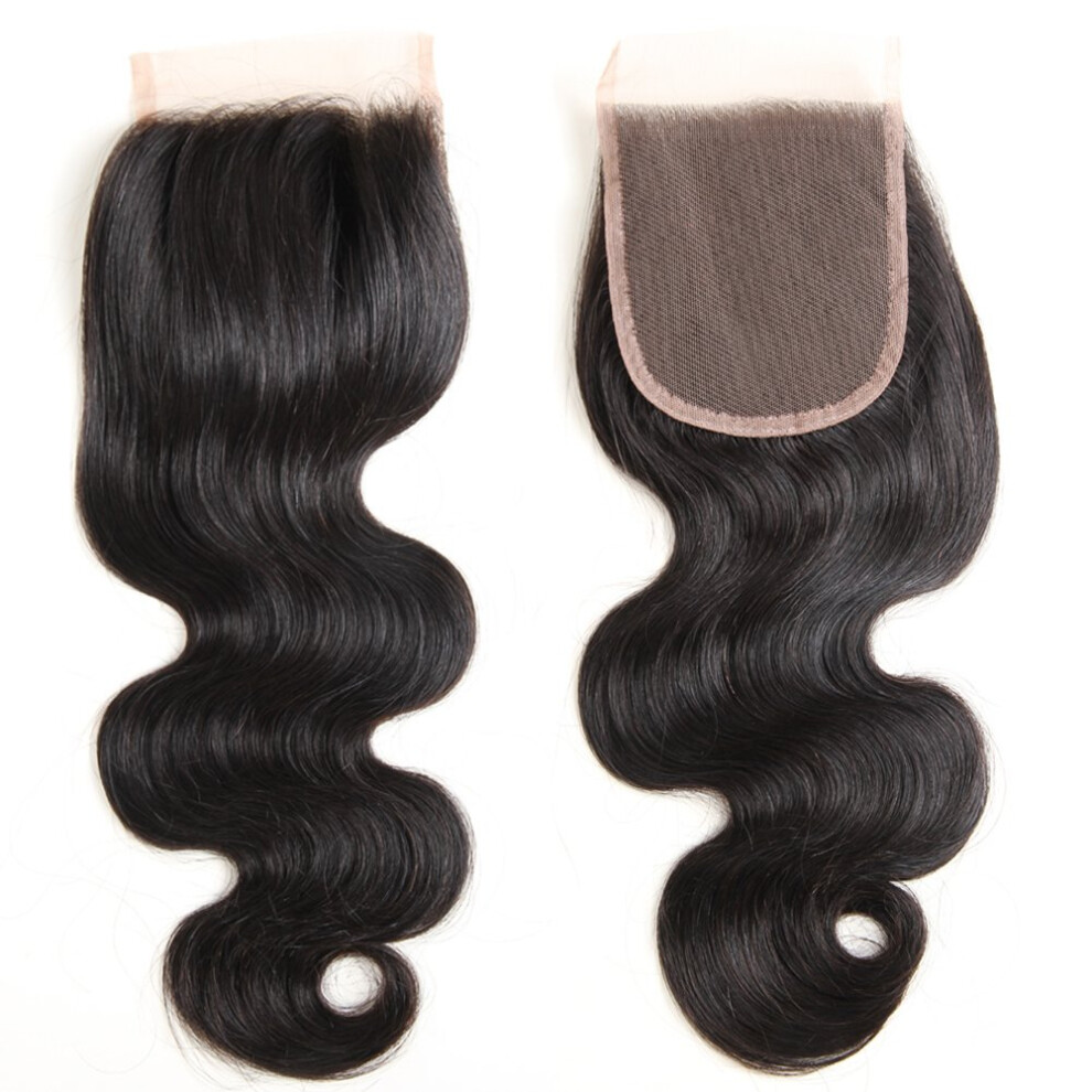 Unisex Brazilian Body Wave 4X4 Lace Closure Virgin Human Hair Bleached Knots Part 10Inch