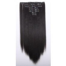 24 Inch Thick Double Weft Clip in Hair Extensions Full Head Set Natural Black Synthetic Hair