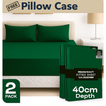(2X Double, Emerald) 40cm Extra Deep Fitted Sheet Pack of 2 Bed Sheets with Free Pillowcases - Hotel Quality Microfiber Deep Pocket Sheets