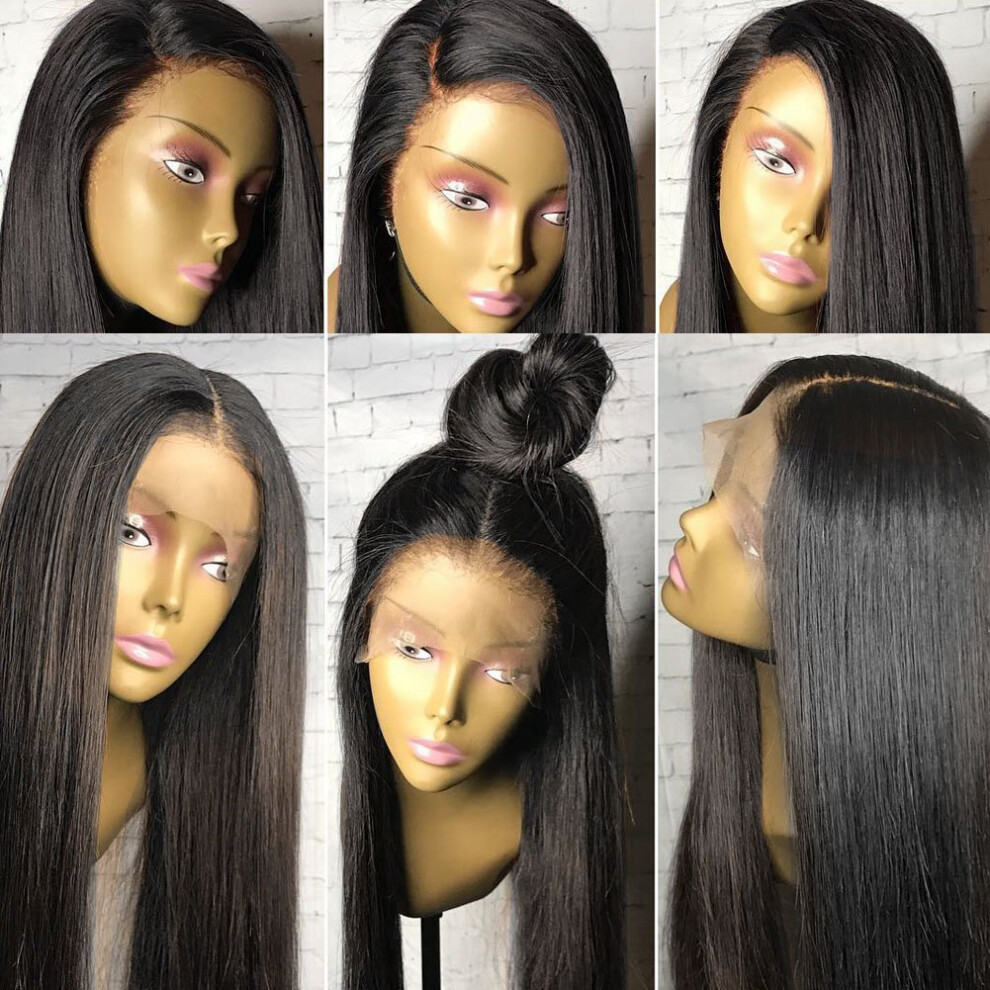 Unisex 16 Inch Brazilian Lace Front Wig Human Hair Glueless Pre Plucked Hairline With Baby Hair