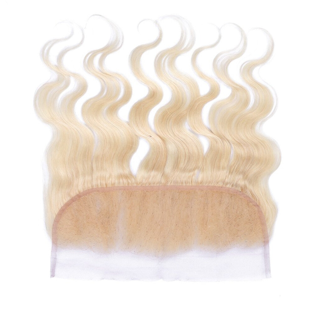 Unisex Blonde 13X4 Lace Frontal Closure Human Hair 16 Inch Virgin Brazilian With Natural Hairline 613