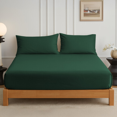 (2X Double, Emerald) 40cm Extra Deep Fitted Sheet Pack of 2 Bed Sheets with Free Pillowcases - Hotel Quality Microfiber Deep Pocket Sheets 1