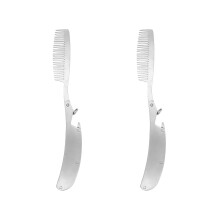 2Pcs Men's Beard and Mustache Comb Silver Stainless Steel Anti-Static
