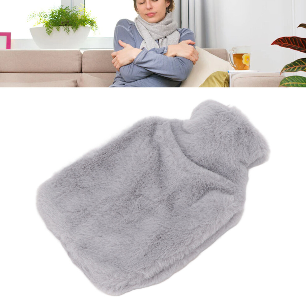 Gray 1L Plush Hot Water Bottle With Double Hand Insert, 25.5Cm