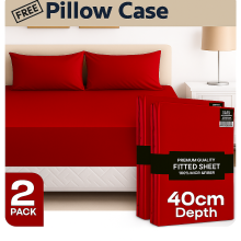 (2X Super King, Burgundy) 40cm Extra Deep Fitted Sheet Pack of 2 Bed Sheets with Free Pillowcases - Hotel Quality Microfiber Deep Pocket Sheets