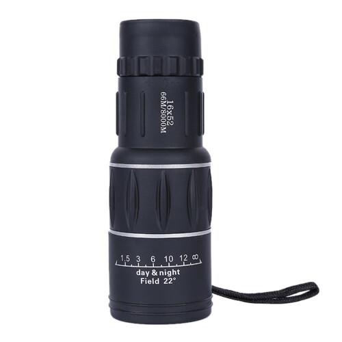 16x52 Black Monocular Telescope, Handheld 52mm, Compact 6in Size 2