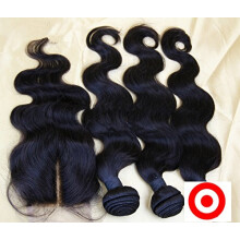 Mongolian Virgin Human Hair Body Wave Bundles with 4x4 Middle Part Lace Closure Natural Color Ref: 9948