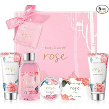 BODY & EARTH Bath Spa Women Gift Set 5 Pcs Rose Gifts Sets Box for Her Pamper Gift for Womens with Soap Shower Gel, Body Lotion Mothers Day Gifts