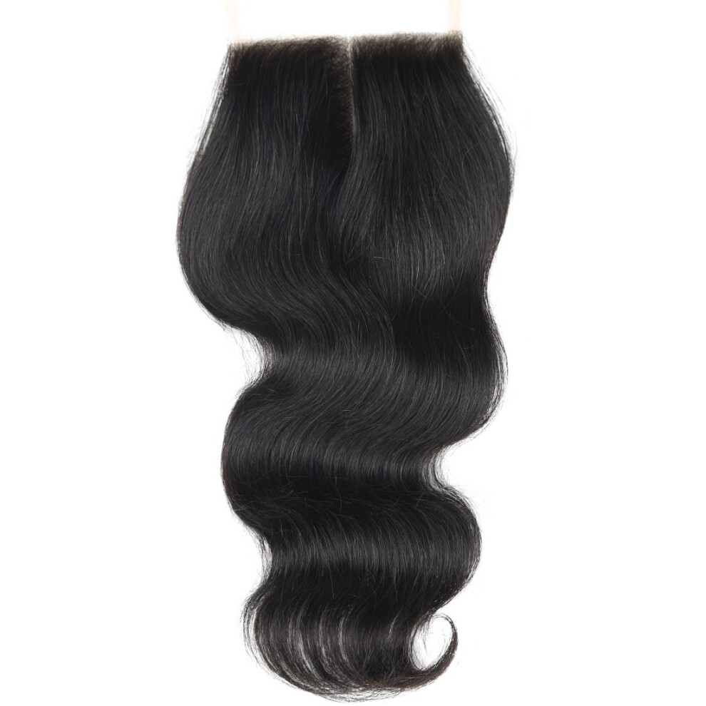 Unisex Brazilian Body Wave 4X4 Middle Part Lace Closure 16 Inch Virgin Remy Human Hair Natural Scalp Appearance
