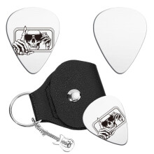 Stainless Steel Skull Guitar Pick and Keychain Gift Set with Leather Case for Music Lovers