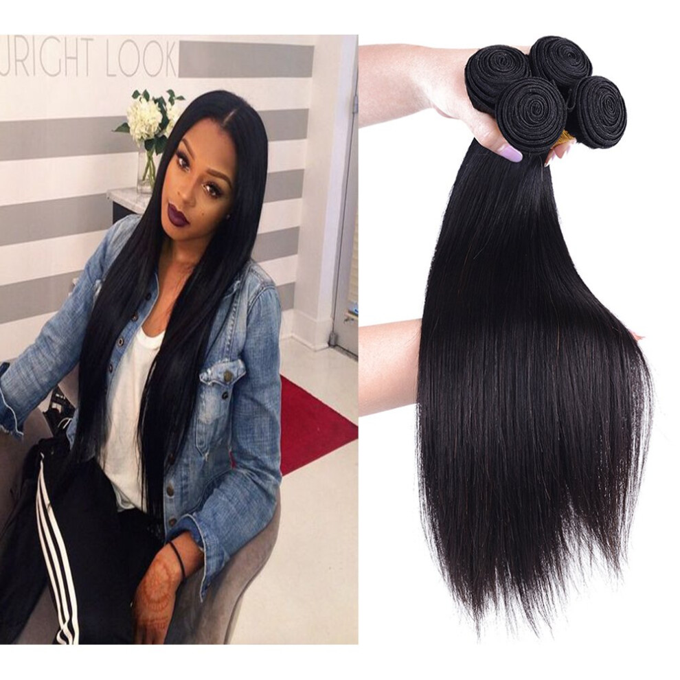 Unisex Black Brazilian Human Hair Extensions Straight Weave Bundles Virgin Remy Natural 1420 Inch