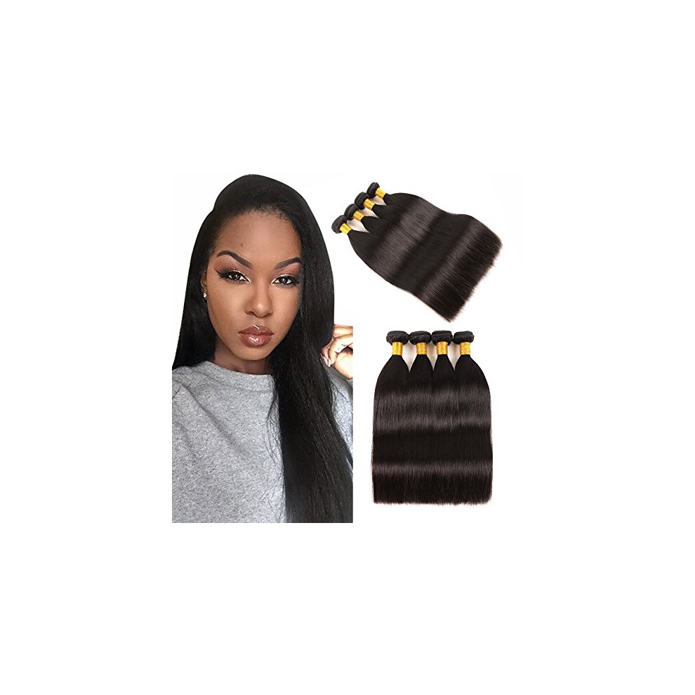 Unisex Brazilian Straight Human Hair Bundles 8A Grade 4Pcs 20 22 24 26 Inch Virgin Weave Set Tangle