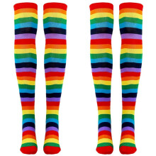 4X Colorful Rainbow Striped Socks Over the Knee Clown Striped Costume High Stockings for Halloween Cosplay Parties