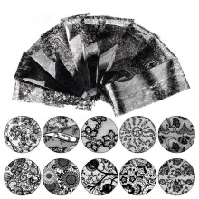 10 Pcs Black Lace and Starry Sky Nail Art Stickers Set for Easy Professional Nail Design