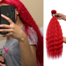 Brazilian Kinky Straight Hair 3 Bundles Human Hair Blend Extensions Heat Resistant Yaki Style Red
