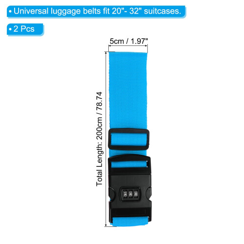 Luggage Straps with TSA Approved Combination Lock, Adjustable for Suitcases, 2 Pack, Light Blue 1