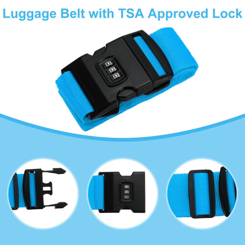 Luggage Straps with TSA Approved Combination Lock, Adjustable for Suitcases, 2 Pack, Light Blue 2