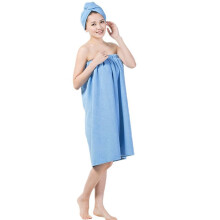 Microfiber Bath Towel Set with Hair Turban Quick Dry Soft Absorbent Wrap for Women Light Blue