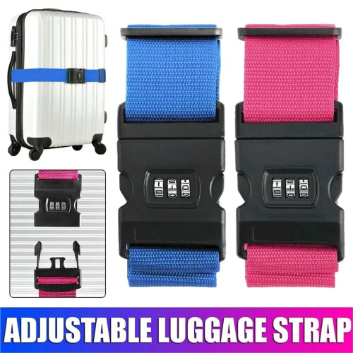 Luggage Strap with 3Digit Combination Lock, AntiTheft Adjustable Suitcase Belt for Travel, Red 1