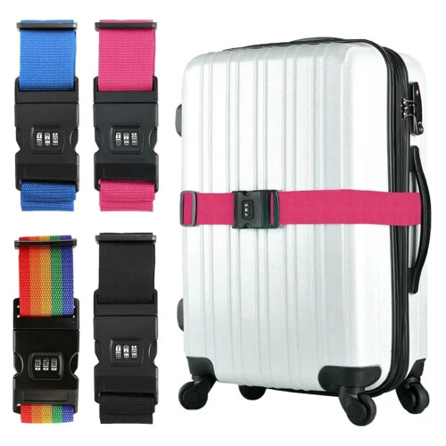 Luggage Strap with 3Digit Combination Lock, AntiTheft Adjustable Suitcase Belt for Travel, Red 2