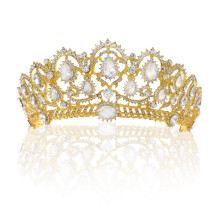 Wedding Crown Gold Queen Tiara with Rhinestone Bridal Headpiece for Bride and Wedding Party
