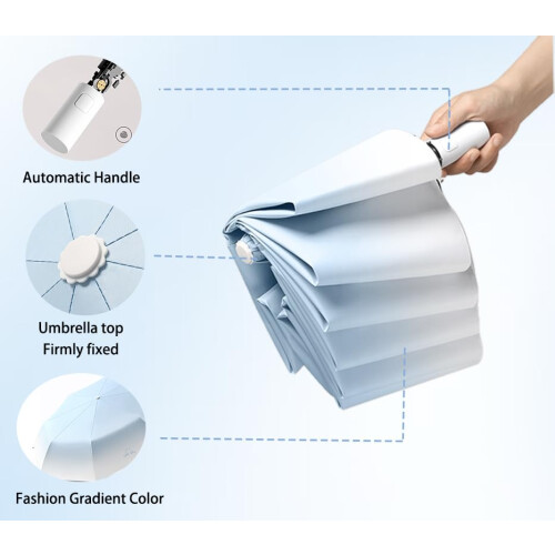 Compact Automatic Travel Umbrella, UV Protection, Auto Open Close, 8 Ribs, Gradient Color 2