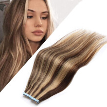 Remy Human Hair Extensions Tape In 18 Inch Medium Brown Dark Blonde Seamless Skin Weft 40pcs