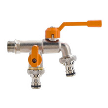 Outdoor Garden Water Faucet with Double Outlet Outside Wall Mounted Garden