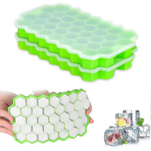 Ice Cube Trays 2 Pack Silicone Ice Tray With Removable Lid Easy-release Flexible Ice Cube Molds 37 Cubes Per Tray For Cocktail, Whiskey, Baby Food--