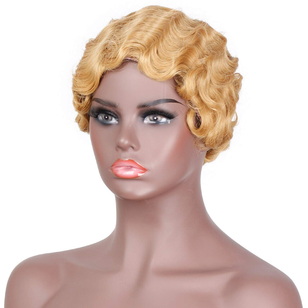 Short Curly Pixie Cut Blonde Wig for Black Women Heat Resistant Synthetic Natural Looking