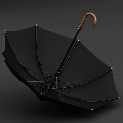Windproof Travel Umbrella Automatic One‑Second Open Waterproof Large Golf Umbrella with Wooden Handle 2
