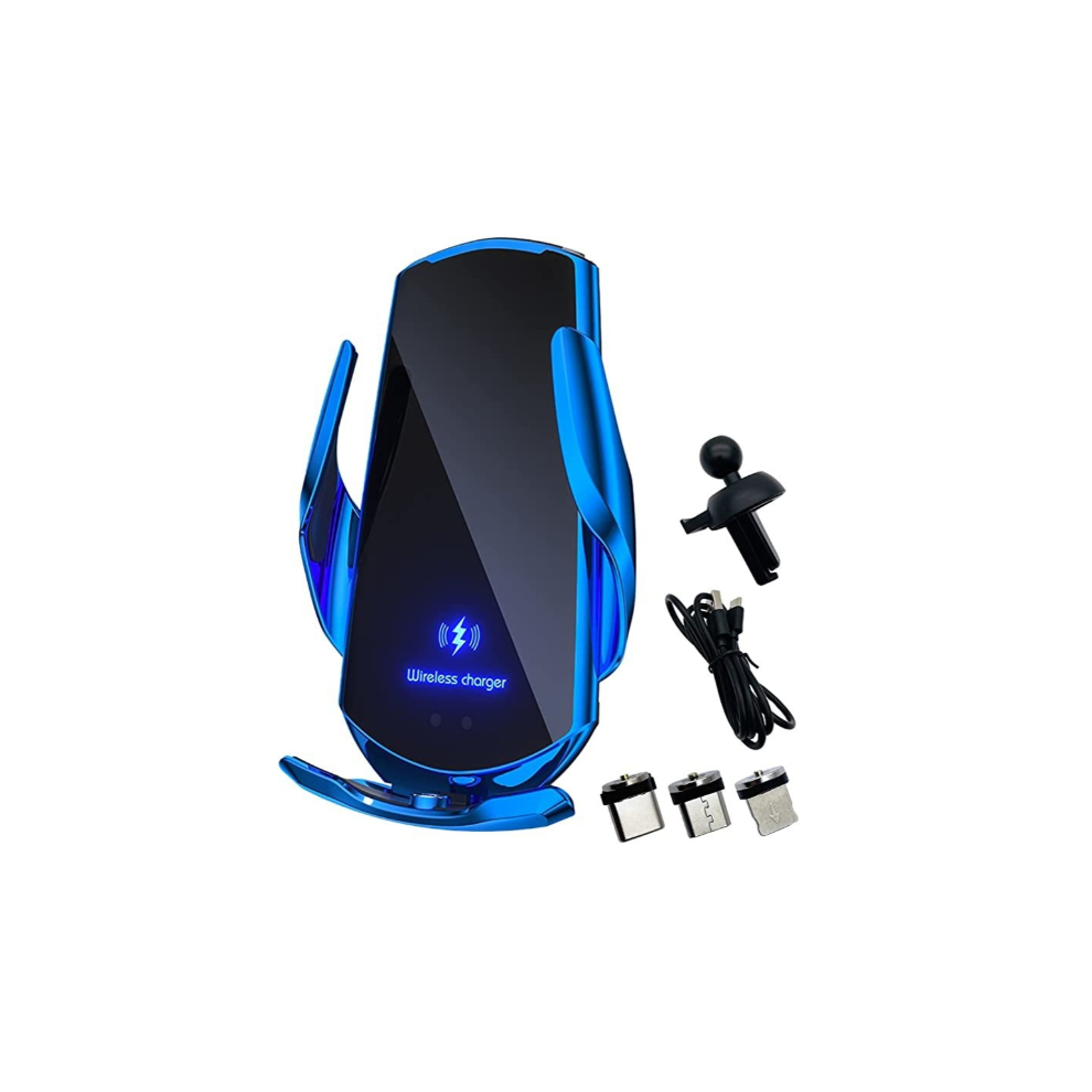 Car Phone Holder Automotive Electric Induction 15W Wireless Charger Car Vent Mount Auto-Clamping Car Phone Holder Mount (Blue) Blue 9331562873506
