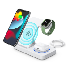 Wireless Charger 3 in 1 Fast Wireless Charging Station 15W Charging Stand for Apple Watch AirPods iPhone (White)