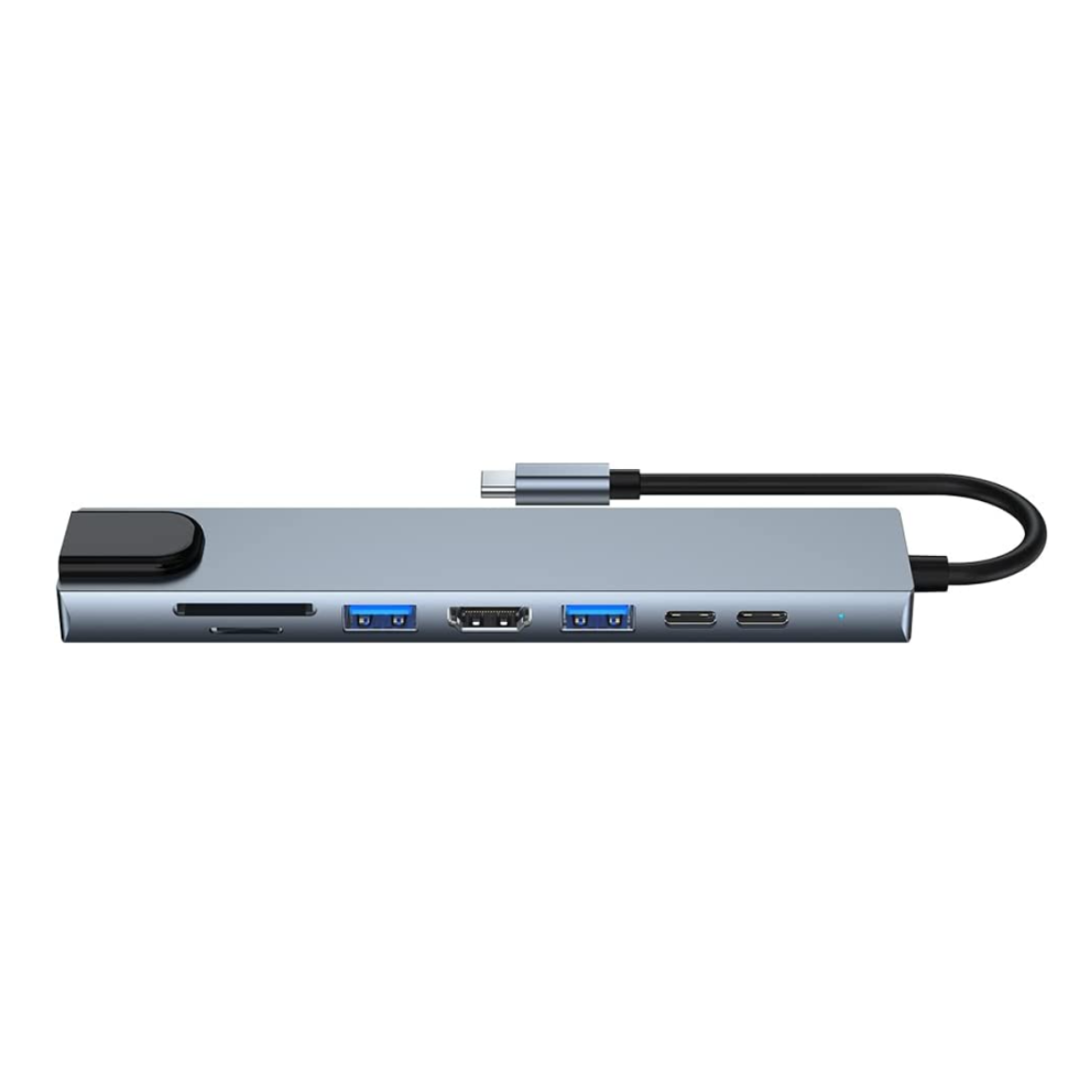 Chronus Gray Usb C Hub 8 In 1 Adapter Usb C Hub Hdmi Ethernet 3 X Usb 3.0 Card Reader Sd/Micro Sd Card Power Supplied,