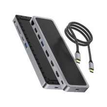 USB C HUB, USB C Docking Station with Dual Monitor,12 in 1 Triple Display Multiple Adapter, Black