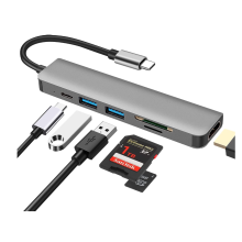 USB C Hub Multiport Adapter, 6 in 1 USB Type c Hub with 4K HDMI, SD/TF Card Reader, USB 3.0 & USB 2.0 Port, Gray