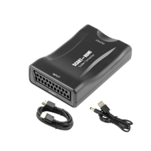 Scart to HDMI Converter with HDMI Cable, HDMI Scart Adapter, Scart to HDMI Converter, Scart Input to HDMI Output for Scart Output Devices(Black)