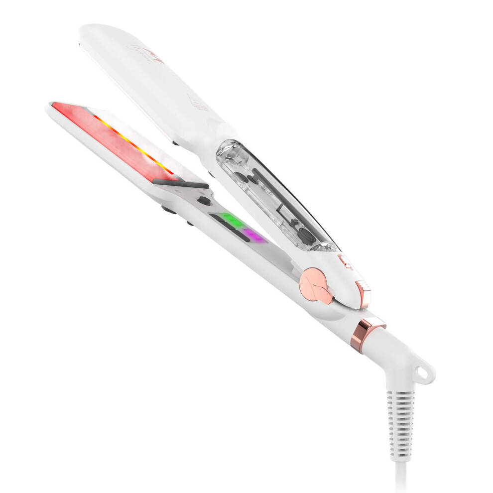 White Professional Steam Hair Straightener With Infrared Heat Therapy, Nano Titanium Plates, Dual Voltage 2 Inch