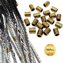 50 Pcs Antique Gold Metal Hair Beads for Braids and Dreadlocks Rings Hair Accessories