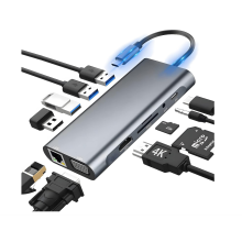 USB C Hub,RJ45 Ethernet,VGA,USB Port,100W PD,Aux,SD/TF Card Reader Compatible for MacBook,XPS,Surface and More Type C Laptop(Grey)