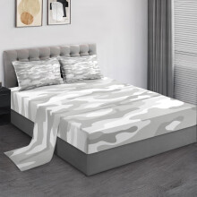 King Size Bed Sheet Set Grey Camouflage Bedding, Soft Microfiber 4 Piece Camo Sheets for Adults and Kids