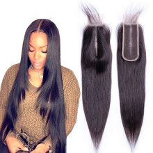 2x6 Deep Part Brazilian Lace Closure 16 Inch Straight Human Hair Pre Plucked with Baby Hair