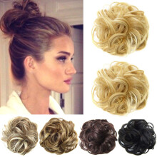 Dark Blonde and Bleach Blonde Hair Bun Extension, Wavy Curly Messy Bun Hair Piece, 2 Pack