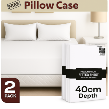 (2X Super King, White) 40cm Extra Deep Fitted Sheet Pack of 2 Bed Sheets with Free Pillowcases - Hotel Quality Microfiber Deep Pocket Sheets