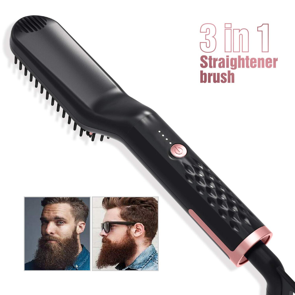 Unisex Beard Straightener Brush With Ionic Antifrizz, Fast Heatup, Antiscald, Wet And Dry Use
