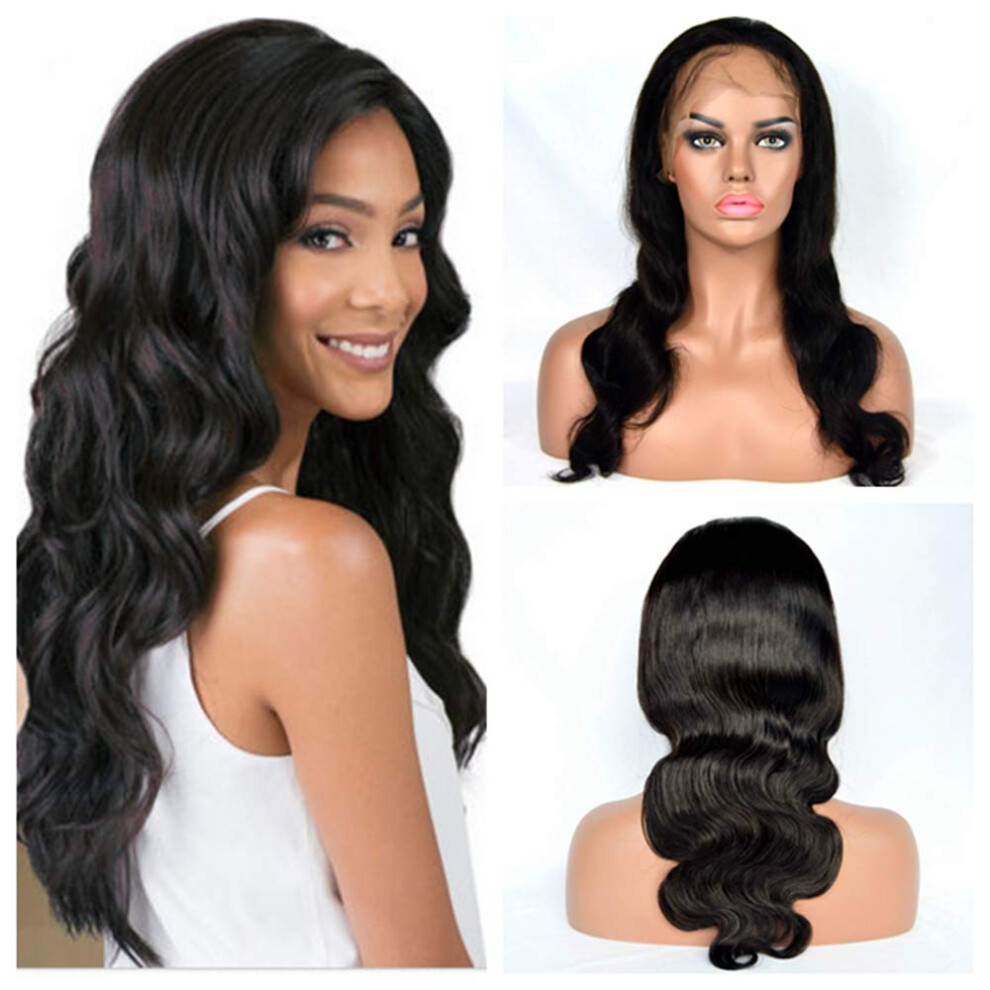 Unisex 360 Lace Frontal Human Hair Wig Pre Plucked Body Wave Brazilian Virgin Glueless 180% Density 10Inch Natural Hairline