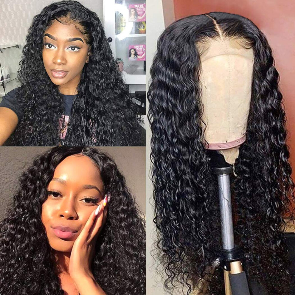 Unisex Water Wave Lace Front Wig 13X4 Brazilian Virgin Human Hair, Pre Plucked Hairline With Baby Hair
