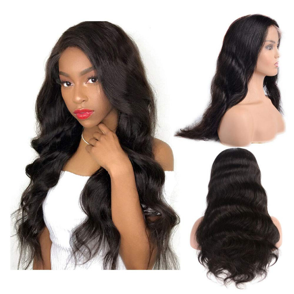 Unisex 13X4 Body Wave Lace Front Wig 14 Inch Brazilian Virgin Human Hair Preplucked Bleached Knots 150% Density