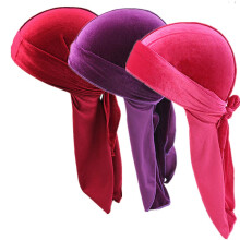 Velvet Durag 3PCS Luxury Long Tail Wave Cap for 360 Waves, Triple Stitch, Breathable Fabric (Rose Red Purple)