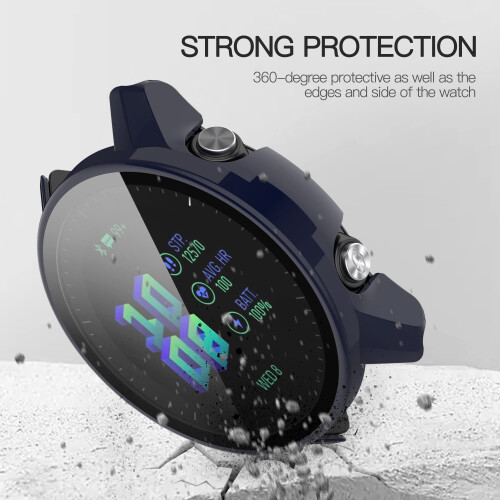 Screen Protector Case for Garmin Forerunner 955, 2 Pack Tempered Glass, Shockproof Blue 2
